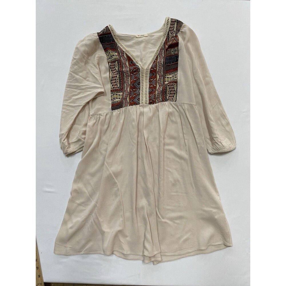 IJOAH Beige Multicolor Aztec Boho Babydoll V-Neck 3/4 Sleeve Dress M